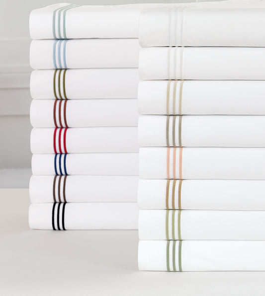 Tessa Satin Stitch Flat Sheet in White/White