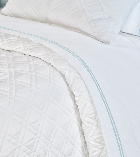 Enzo Satin Stitch Flat Sheet in Lake