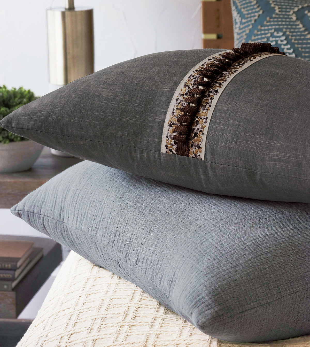 Indochine Pleated Trim Decorative Pillow