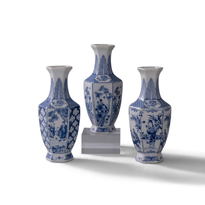 Garden of Blue Hex Vases Set/3