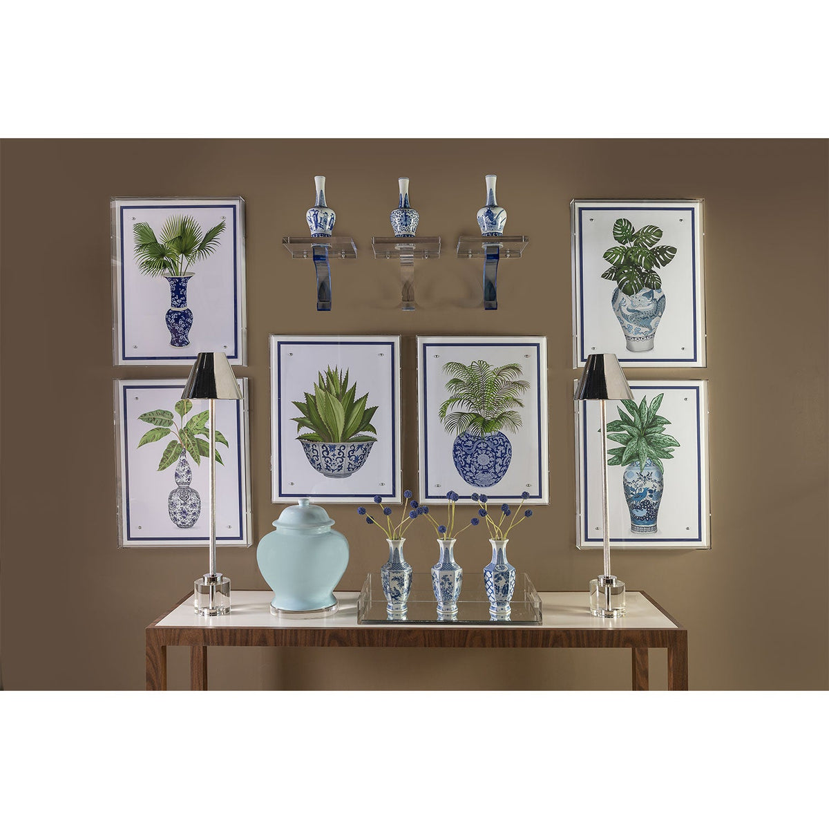Garden of Blue Hex Vases Set/3