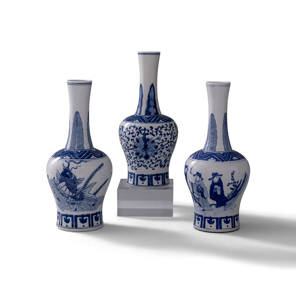 Garden of Blue Round Vases Set/3