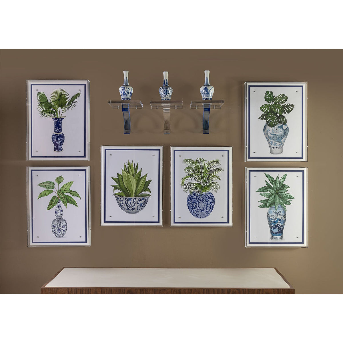 Garden of Blue Round Vases Set/3