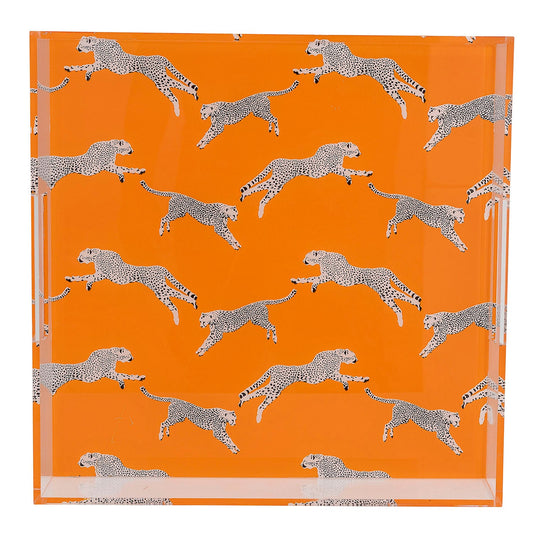 Leaping Cheetah Orange Acrylic Tray