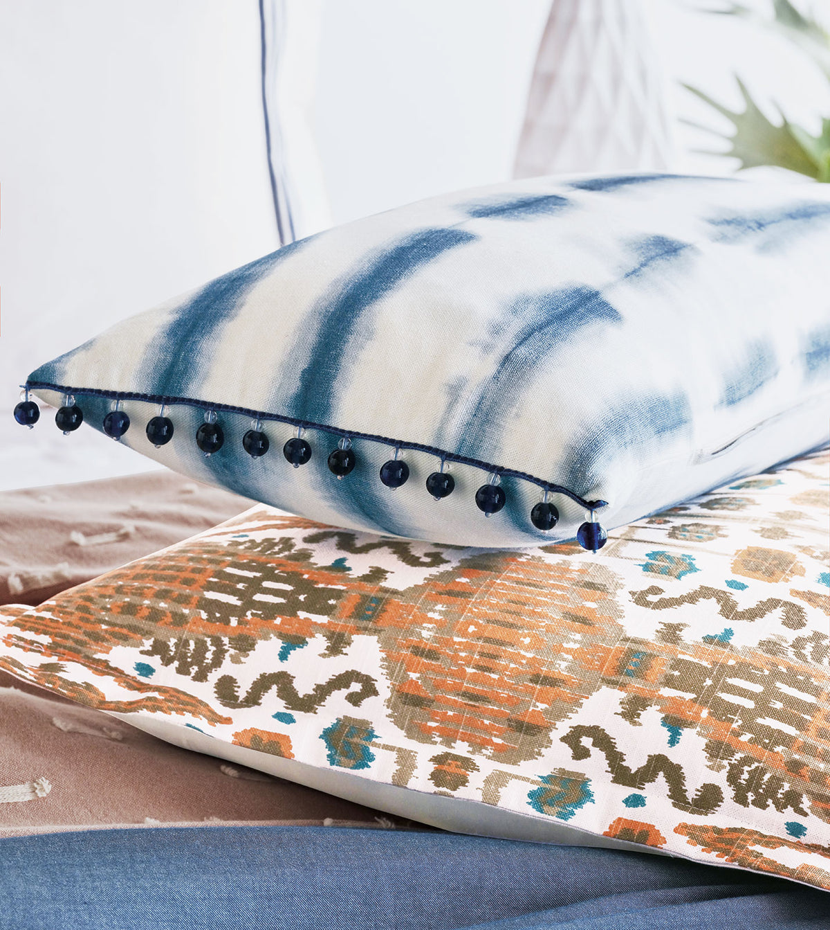 Saya Beaded Trim Decorative Pillow
