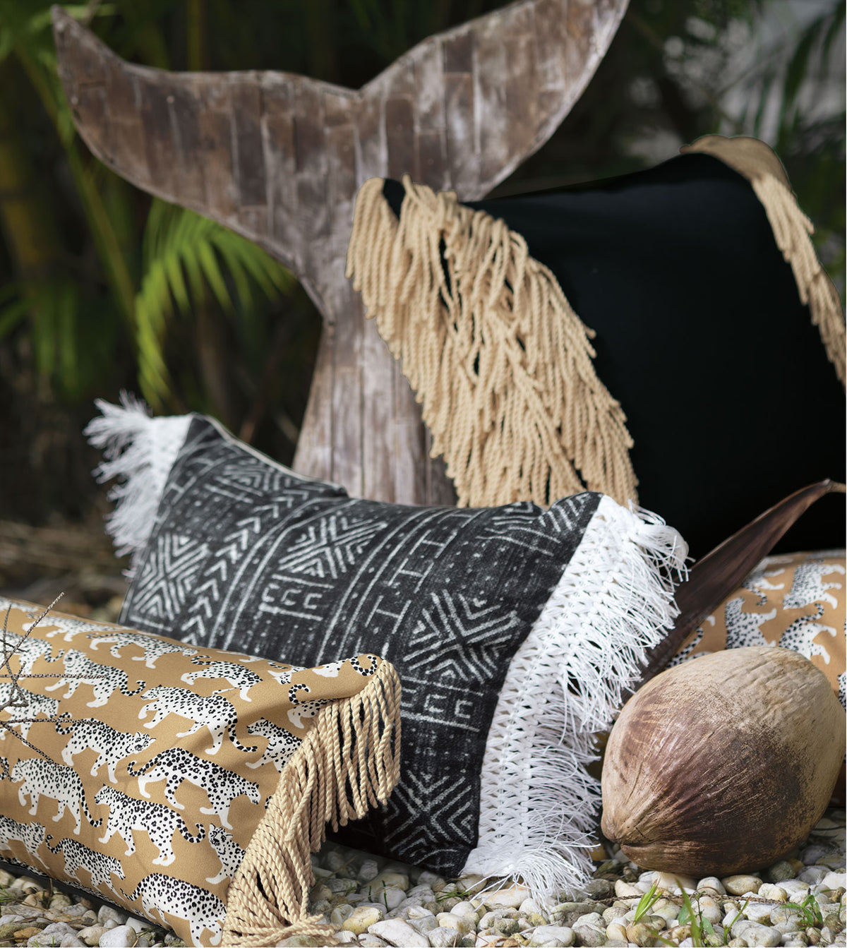 Palermo Fringe Decorative Pillow in Black