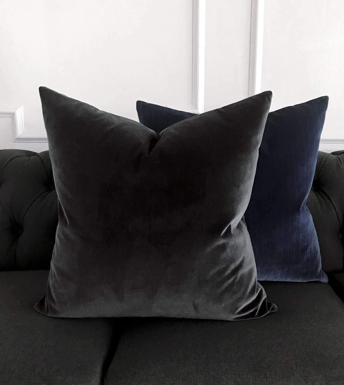 Uma Velvet Decorative Pillow In Charcoal