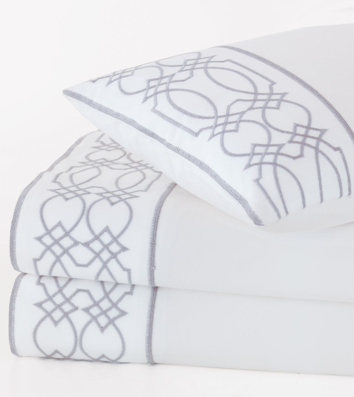 Nicola Embroidered Border Flat Sheet in Gray