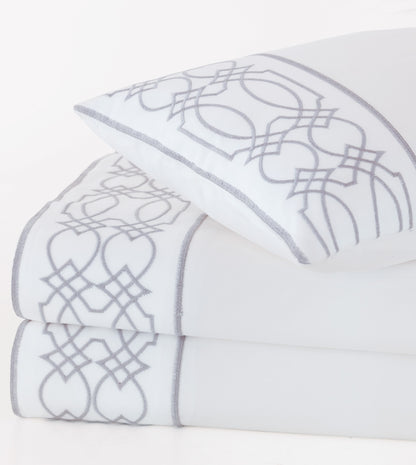 Nicola Embroidered Border Flat Sheet in Gray