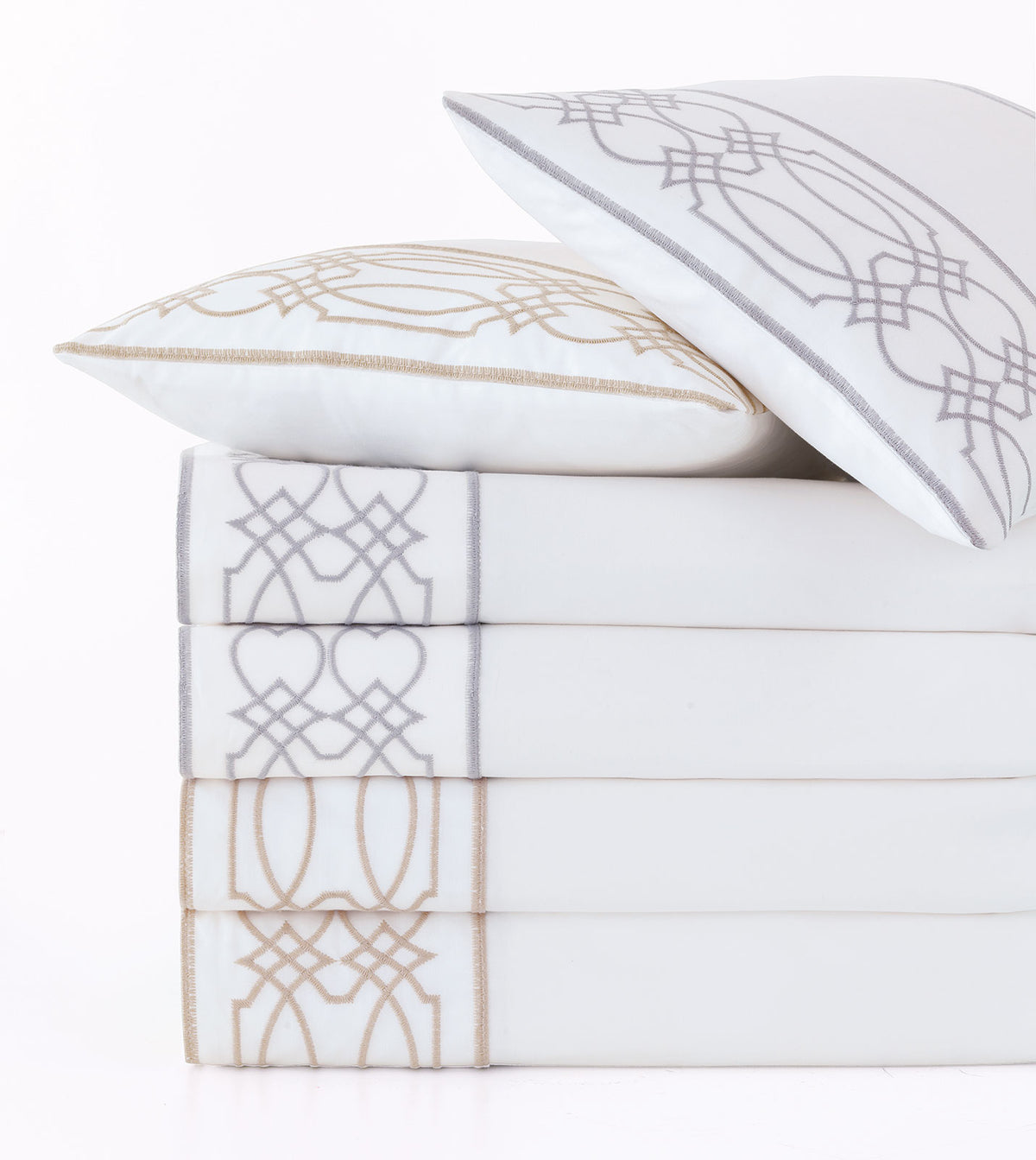 Nicola Embroidered Border Flat Sheet in Gray