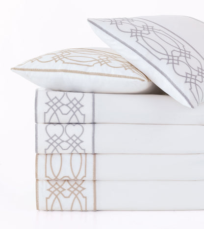Nicola Embroidered Border Flat Sheet in Gray