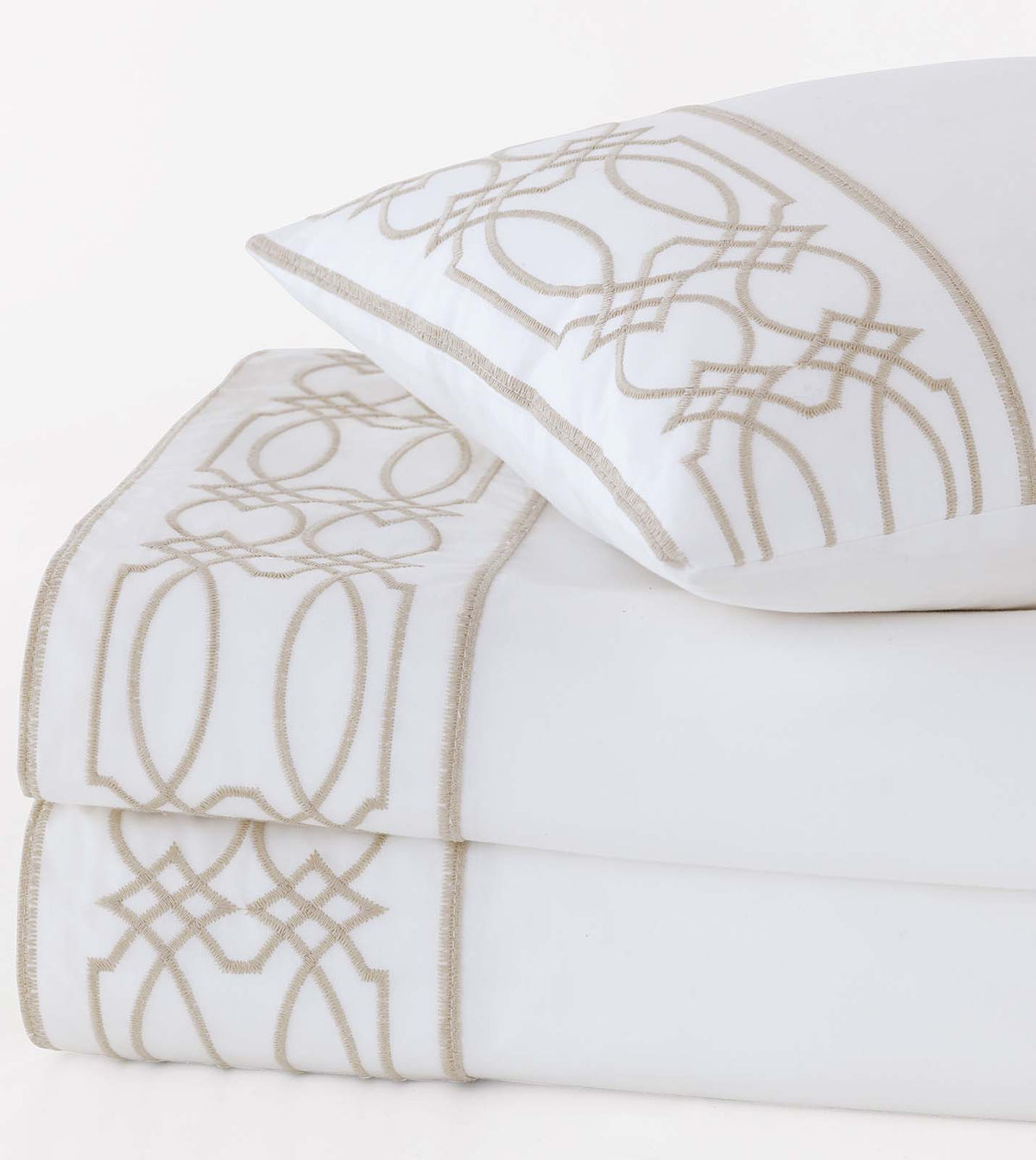 Nicola Embroidered Border Flat Sheet in Wheat