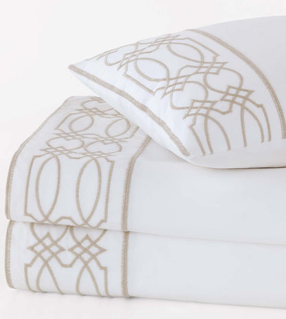 Nicola Embroidered Border Flat Sheet in Wheat