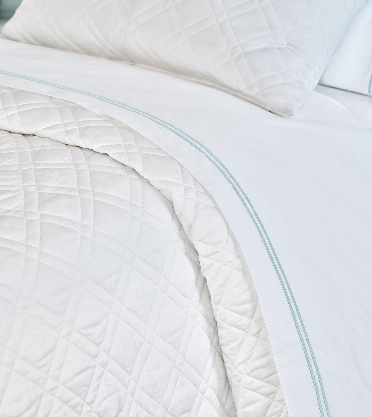 Enzo Satin Stitch Flat Sheet in Lake