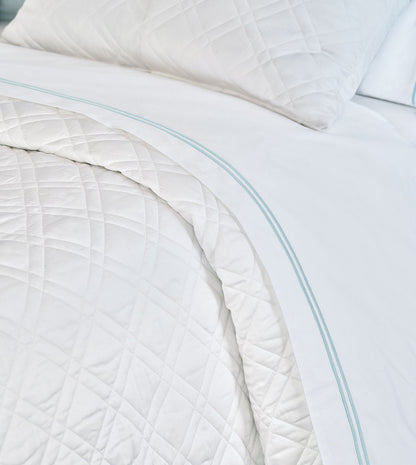 Enzo Satin Stitch Flat Sheet in Lake