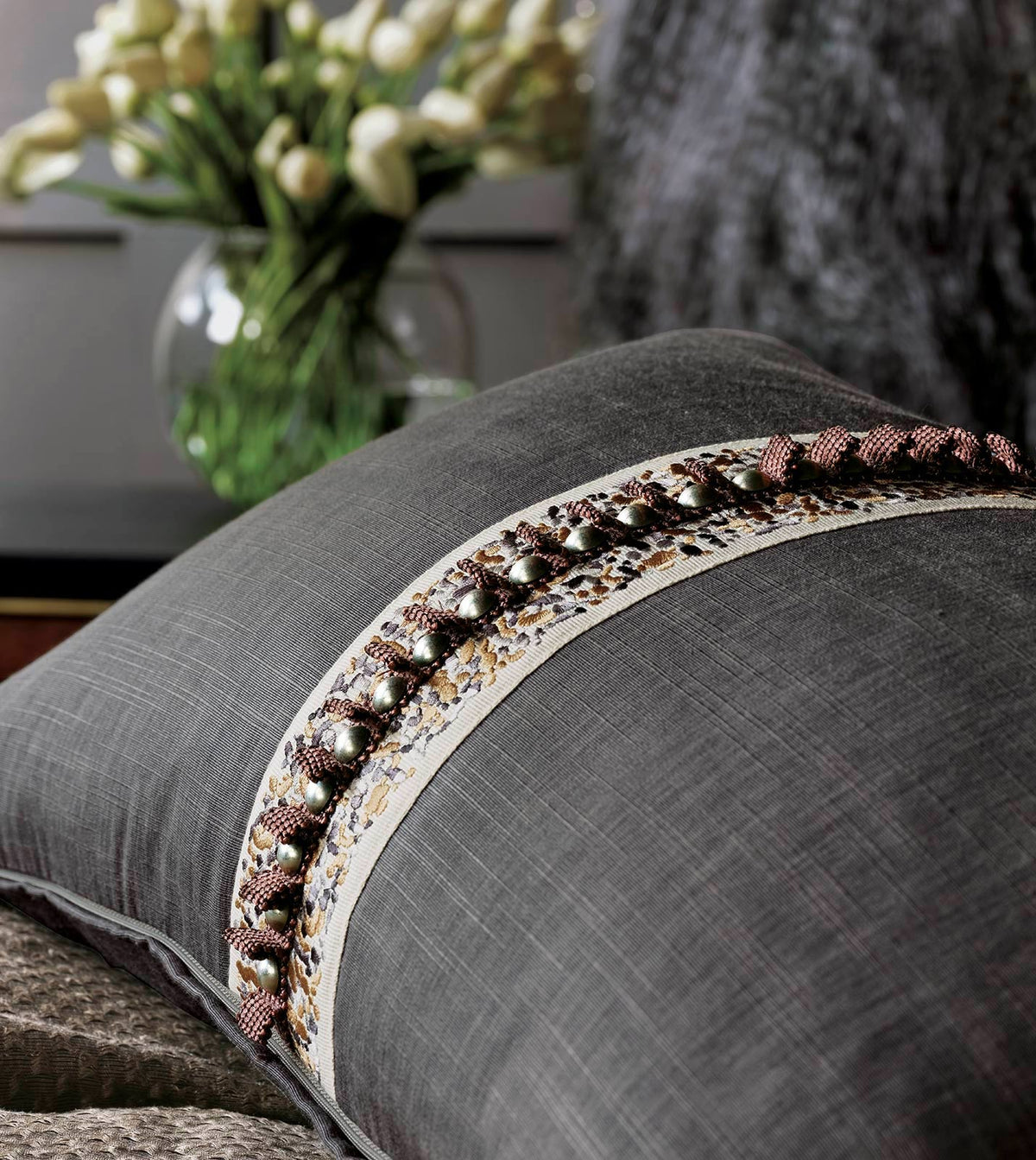 Indochine Pleated Trim Decorative Pillow