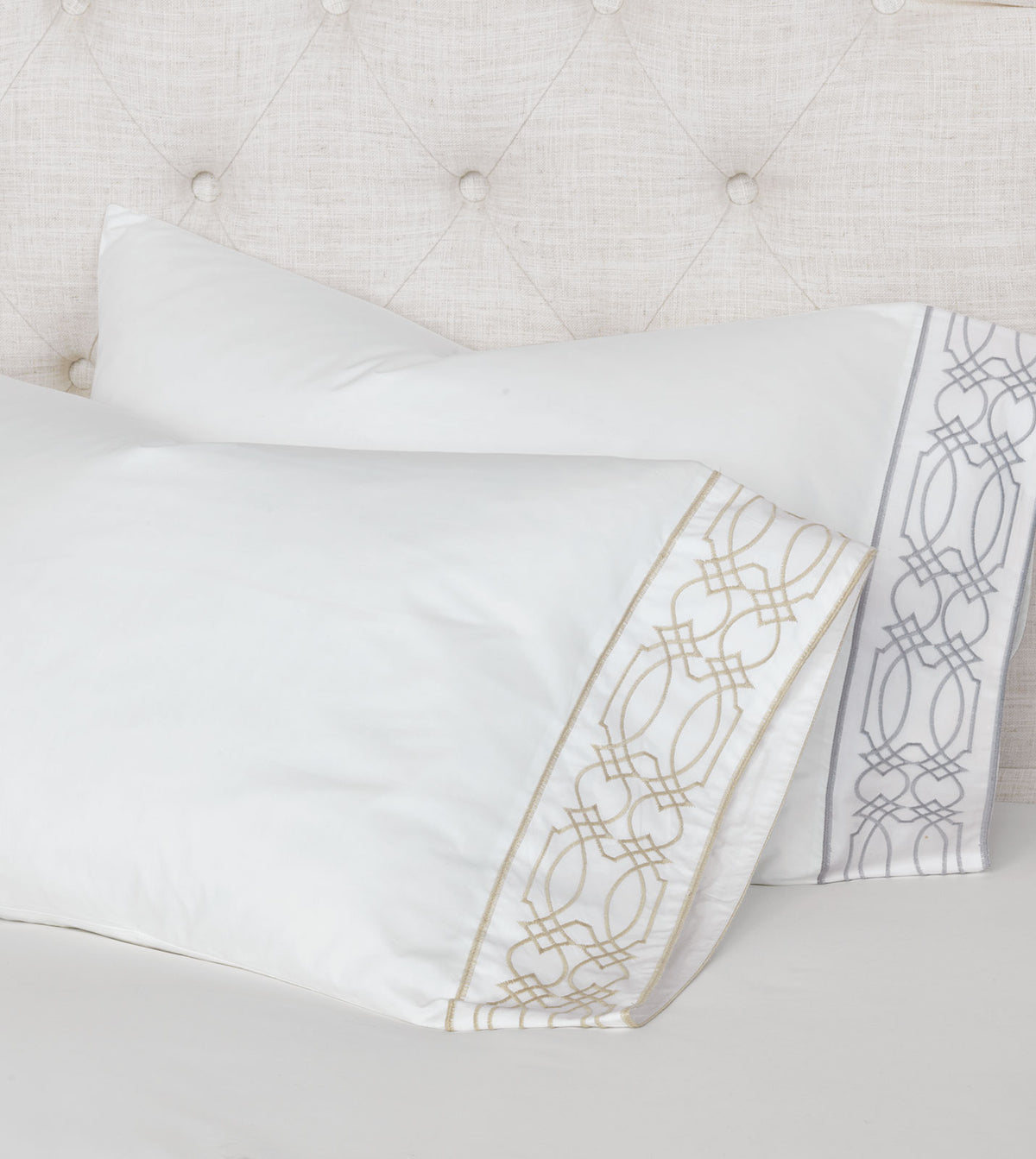 Nicola Embroidered Border Pillowcase in Gray