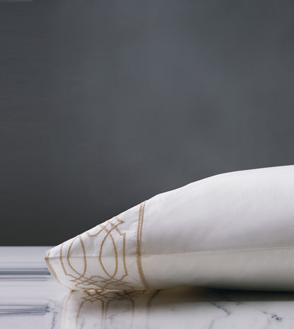Nicola Embroidered Border Pillowcase in Wheat