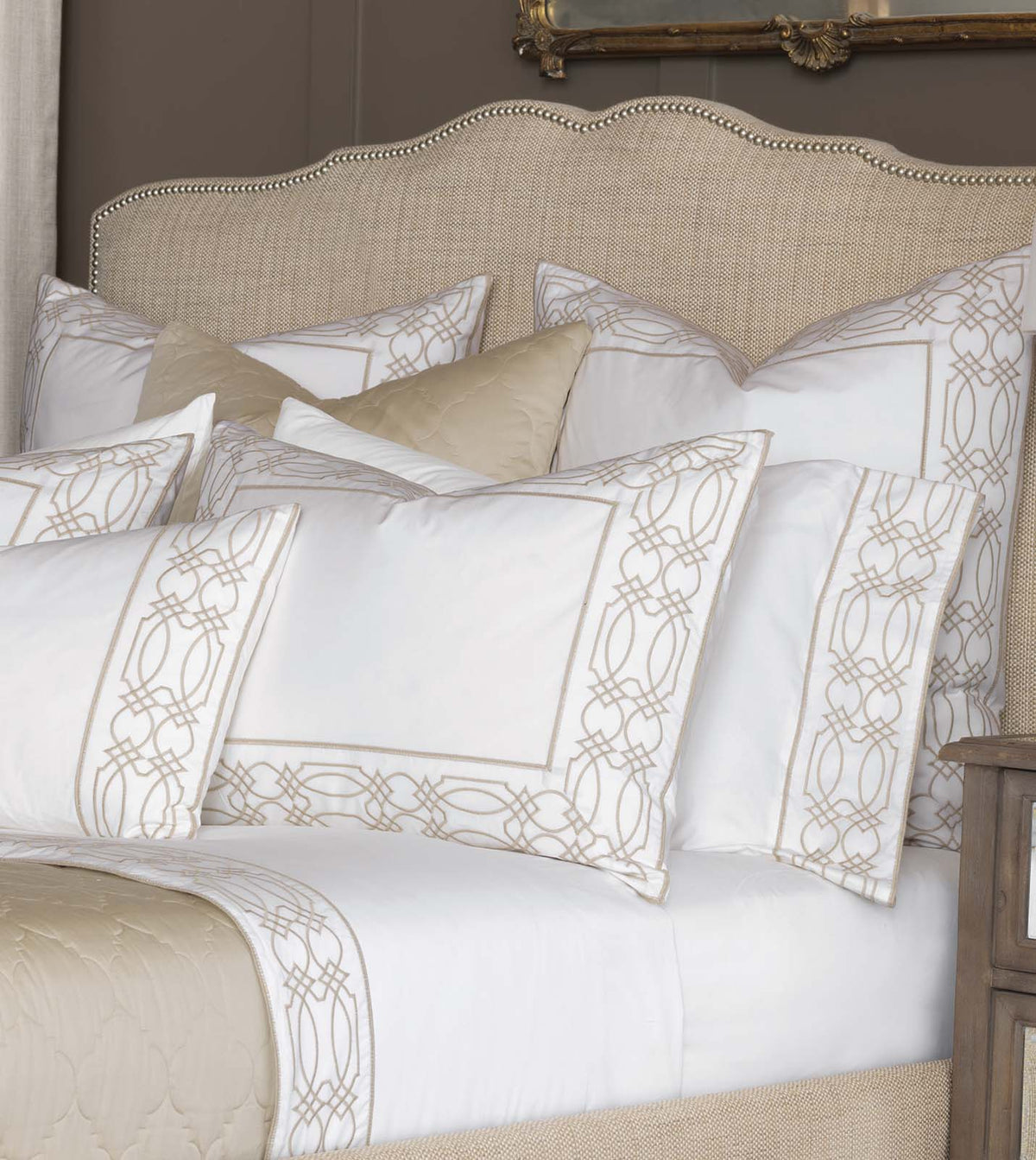 Nicola Embroidered Border Pillowcase in Wheat