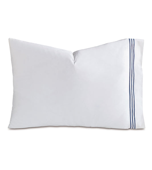 Tessa Satin Stitch Pillowcase in White/Navy