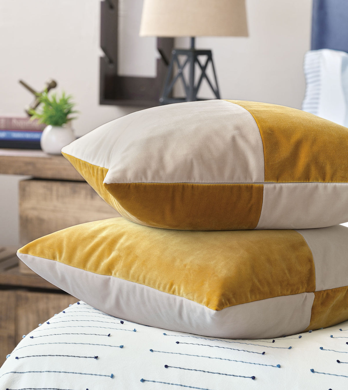 Uma Colorblock Decorative Pillow in Mustard