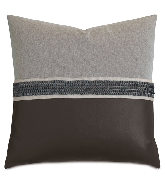 Sheldon Beaded Border Decorative Pillow in Granite
