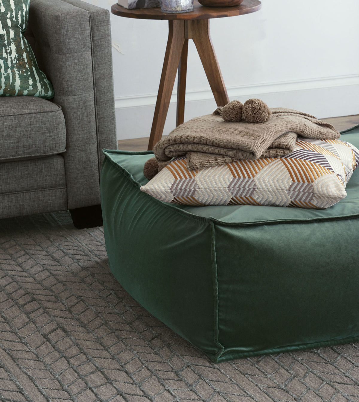 Brinsley Pom Pom Knit Throw In Tan